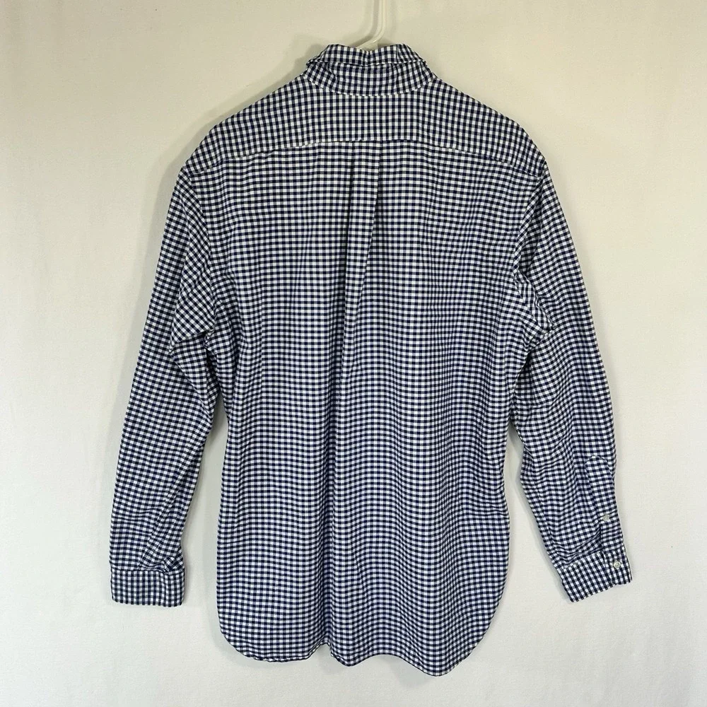 Polo Ralph Lauren Shirt Mens L Gingham Check Blue White Heavyweight Button Down